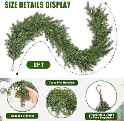 Artgar 6 Ft Realistic Christmas Cedar Garland, Thick Faux Green Garland