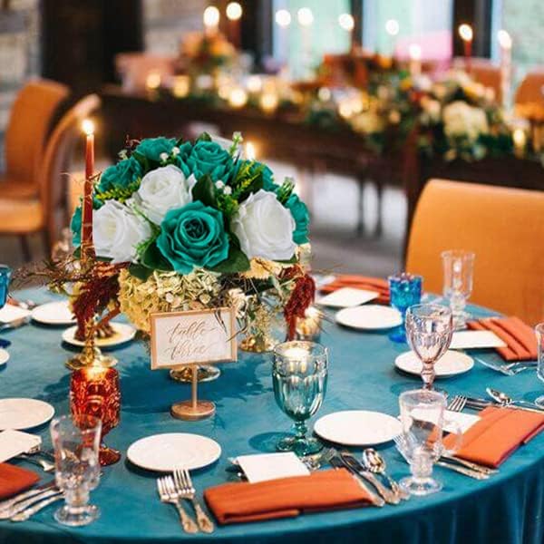 BLOSMON Teal Flowers Artificial Centerpieces: 6 Pcs Fake Roses Flowers Balls for Wedding Dinning Table - Faux Silk Kissing Floral Arrangement for Home Party Event Decor