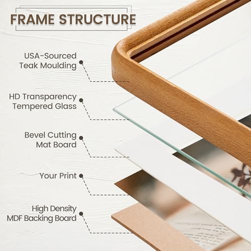 FLYJOE 11x14 Picture Frame, Solid Teak Wood Frame Matted for 8x10 Photos