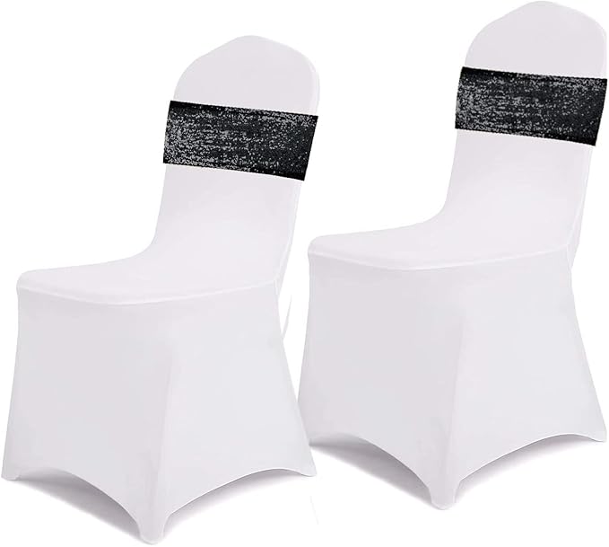 SquarePie Pack of 100 Chair Sashes Sparkly Black Sequin Bands for Wedding Party Banquet Home Decor