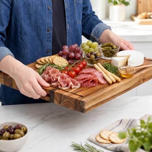 Teak Wood Cutting Board for Kitchen, 18x14 Inch Large Edge Grain Wooden Chopping Board