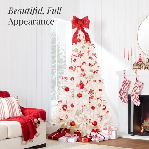 Best Choice Products 6ft White Christmas Tree Pre-Lit w/Twinkling Lights Artificial Pine Tree Premium Holiday Decoration 250 Warm White Lights, 947 Branch Tips, Metal Stand
