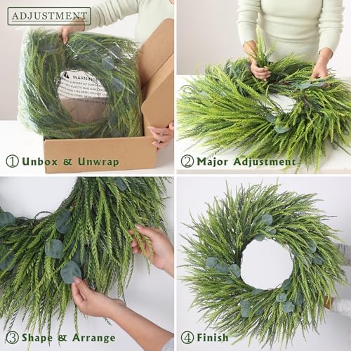 26" Artificial Eucalyptus with Fake Saw Grass Wreath for Front Door Decor