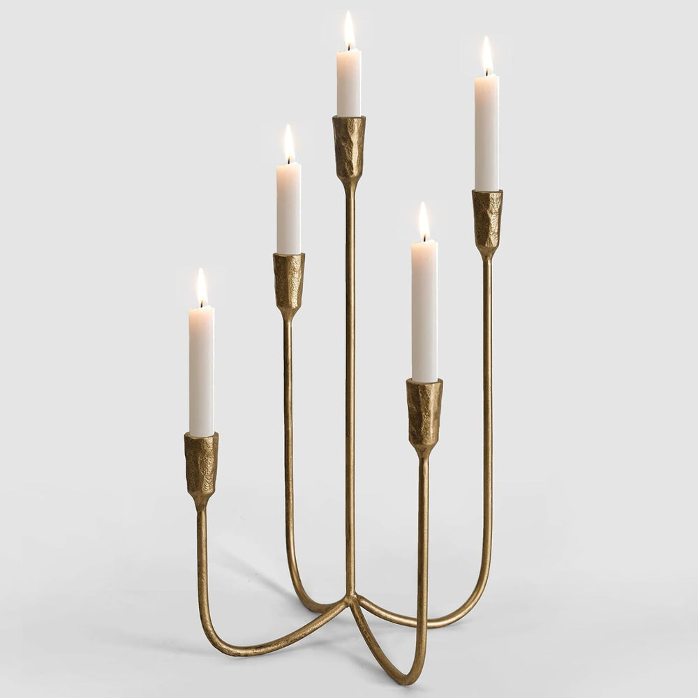 5-Candle Cast Iron Metal Candelabra Candlestick Holders 15 inch