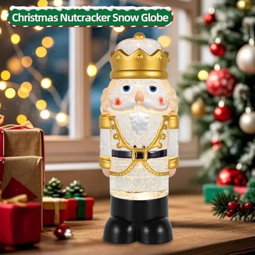 Nutcracker Christmas Snow Globe Lantern with 8 Music Songs & 6H Timer Water Snow Globe Lantern USB & Battery Operated for Christmas Festival Decorations Gifts (Gold Nutcracker)