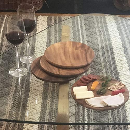 Woodard & Charles Acacia Wood 9" Round Plates, Serving Trays, Set of 4