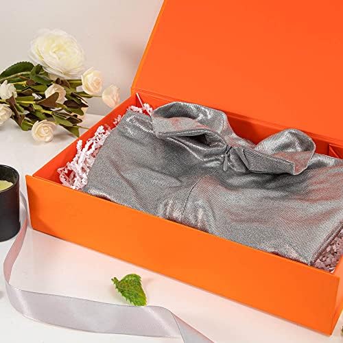 orange gift boxes with lids 12x8x2.5 inches, foldable, package contents