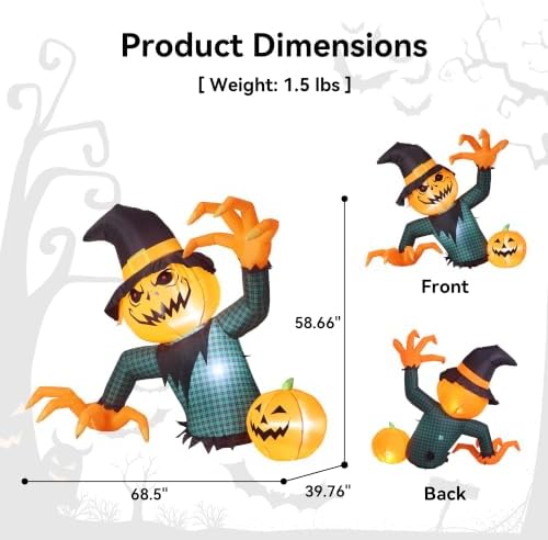 5FT Halloween Inflatable Giant Pumpkin Ghost Outdoor Decoration