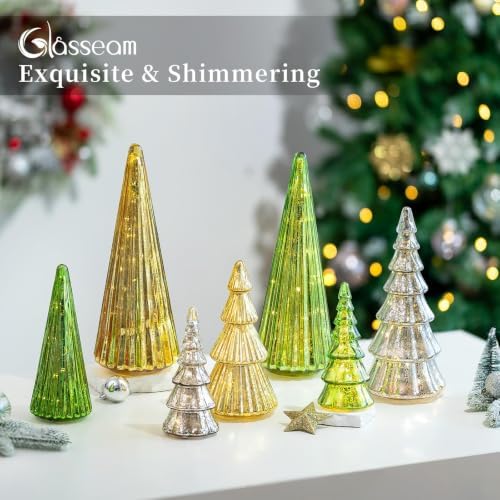 Glasseam Mercury Glass Christmas Tree: Set of 3 Green Christmas Decorations