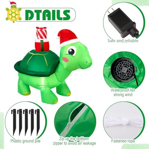 Shappy 4.9 ft Huge Christmas Inflatable Decoration Turtle with Santa Hat