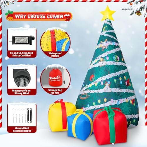 COMIN 7 FT Christmas Inflatables Tree Outdoor Decorations Blow Up Yard Present Box with Built-in LEDs for Indoor Party Garden Lawn Decor