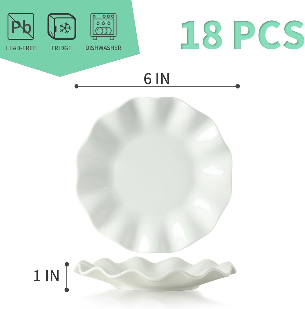 6 Inch Ceramic Small Dessert Plates, White Appetizer Plate Set, 18 Packs