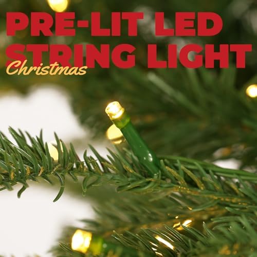 6.5FT Pre-Lit Aspen Fir Christmas Tree with 500 Clear Lights, Lifelike Pine with 750 Branch Tips, Hinged Artificial Trees with Sturdy Metal Stand, for Christmas Holiday Party Decoration, Easy Setup