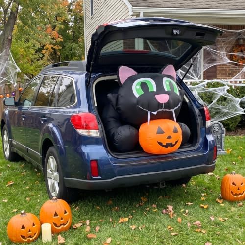 AJY 8FT Halloween Inflatable Giant Black Cat & Pumpkin with LEDs