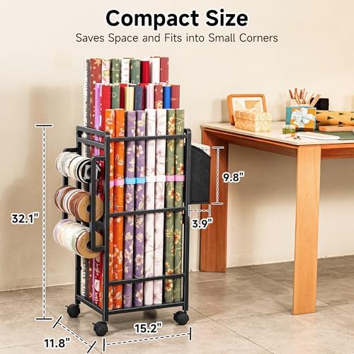 Aquzee Wrapping Paper Storage, Rolling Gift Wrap Storage Stand
