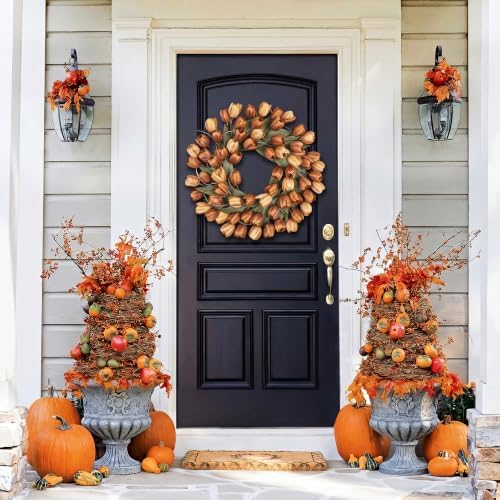 24" Tulip Fall Wreath for Front Door Real Touch Fade-Resistant