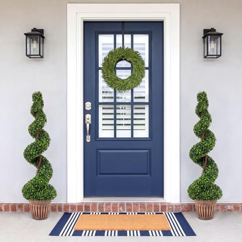 GOPLUS 4 Ft Artificial Boxwood Spiral Topiary Tree, Fake Greenery Plants, Leaves & Cement-Filled Plastic Flower Pot Decorative Trees for Porch Home Office Indoor Outdoor