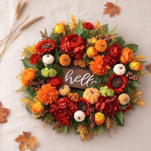 24 Inch Fall Wreath for Front Door,Farmhouse Harvest Door Wreaths