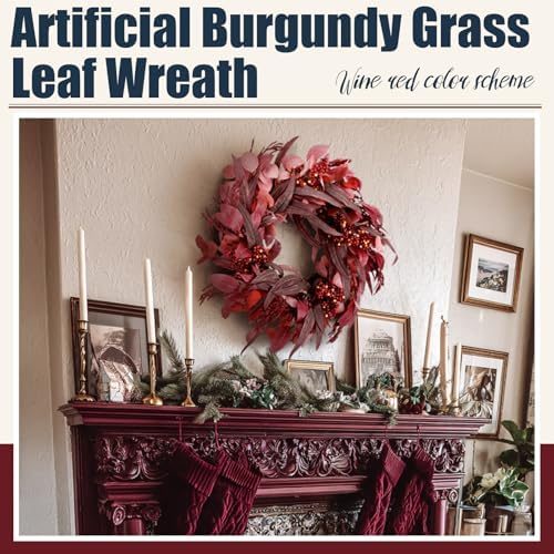 22" Burgundy Fall Wreath for Front Door Artificial Eucalyptus Wreaths