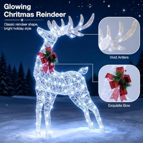 Tangkula 4.4 FT Christmas Lighted Reindeer, Outdoor Christmas Decorations