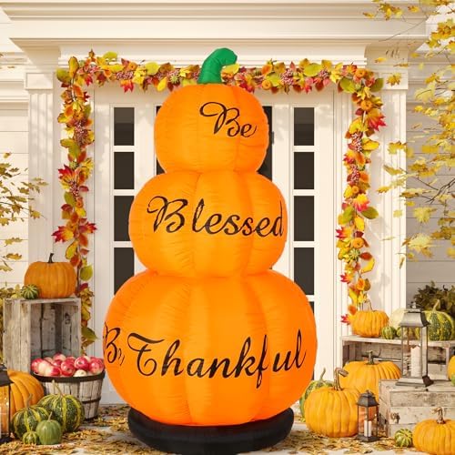 WinnerWhy 6ft Fall Stacked Pumpkin Inflatable Outdoor Decoration with LED