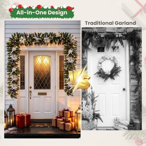 9 FT Pre-Lit Christmas Garland, Color-Changing Lights and Remote