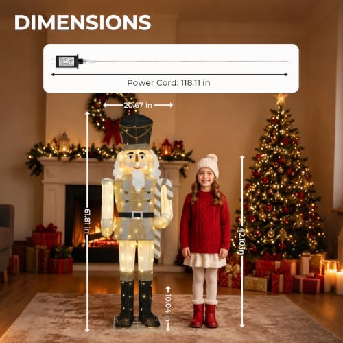 61Inch Nutcracker Christmas Decor Outdoor with LEDs 5 Feet Lighted Large Nutcracker Lighted Christmas Decorations Outdoor with Stakes & Zip Ties for Xmas Yard, Porch, Lawn