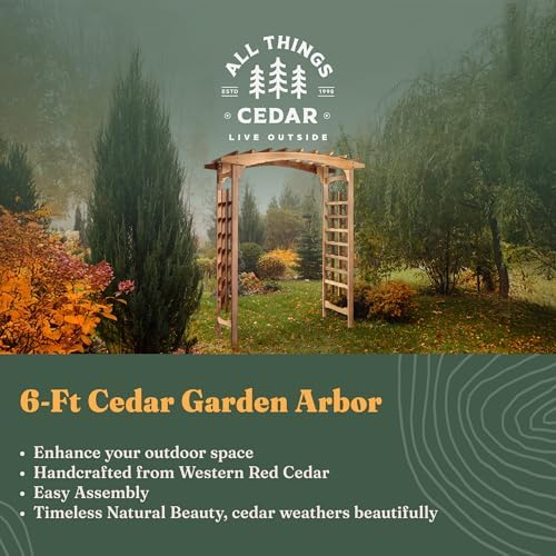 All Things Cedar 6-Ft Pagoda Arbor Garden Arch Trellis, Red Cedar