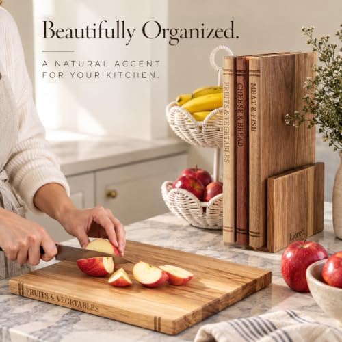 Premium Book Cutting Board Set with Stand – 100% Natural Solid Wood Boards