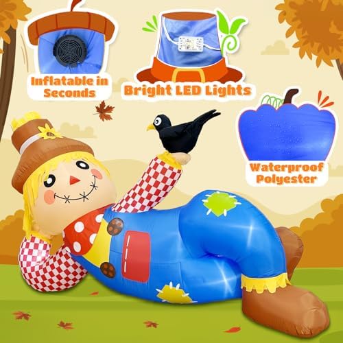 OurWarm 10 FT Fall Inflatables Outdoor Scarecrow Decorations for Yard Lawn