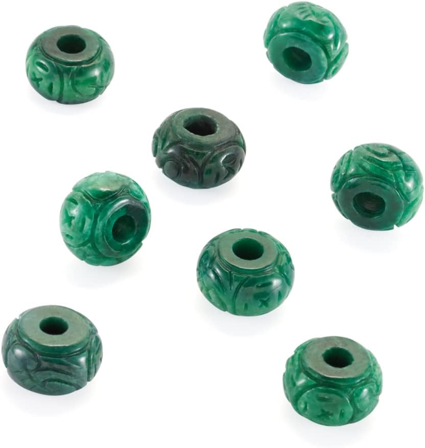 Fashewelry 10Pcs Natural Myanmar Jade Stone Large Hole Beads Rondelle Engraving Gemstone European Charm Beads Drum Shape Healing Chakra Gems Loose Spacers for Jewelry Making 4-5mm Hole