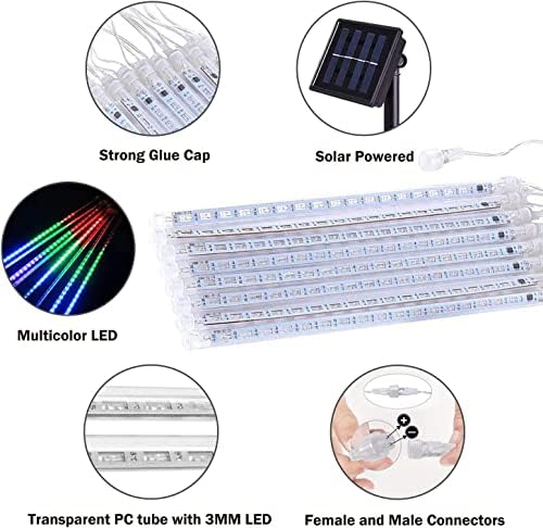 jmexsuss 2 pack solar meteor shower lights, 16, front angle view