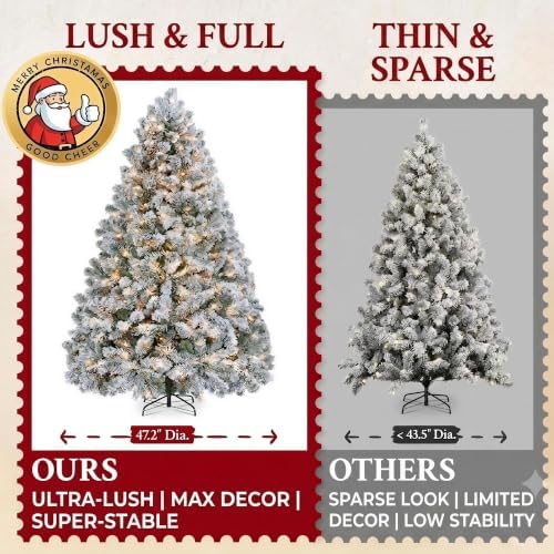 Yaheetech 6ft Pre-Lit Snow Flocked Artificial Christmas Tree, 250 Lights