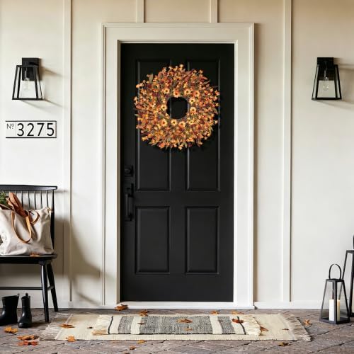 Ghrdopy 24 Inch Fall Wreath Front Door, Artificial Daisy Decor