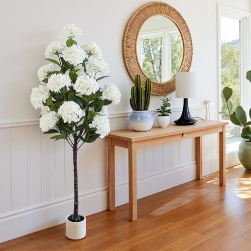 YEPDIN 6 FT Artificial Hydrangea Tree- Large Faux Hydrangea Plants Indoor Outdoor，Fake Flower Trees with White Tall Planter for Home Garden,Front Decor
