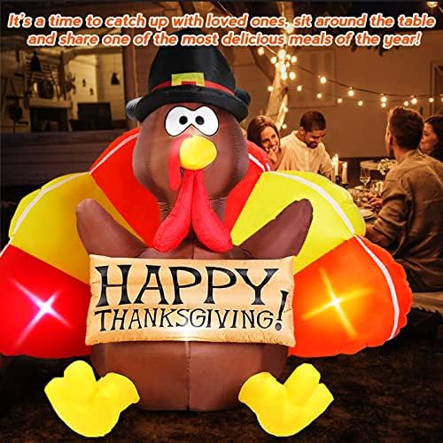 Danxilu 6 FT Thanksgiving Inflatables Turkey Outdoor Decorations with LEDs