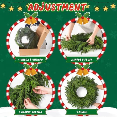 26" Large Cedar Norfolk Pine Wreath for Front Door, Faux Christmas Wreath