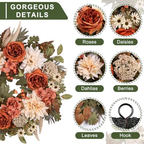 24in Fall Wreaths for Front Door Artificial Autumn Wreath