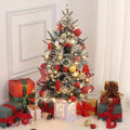 3 ft Christmas Tree with Snowflake Base, Fiber Optic Light-Style Artificial Christmas Tree, 78 Led Lights, Red Berry Decorations, Holiday Ready, Easy Installation, 2-Piece Set