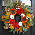 24 Inch Fall Eucalyptus Wreath for Front Door with Dahlia & Sunflower
