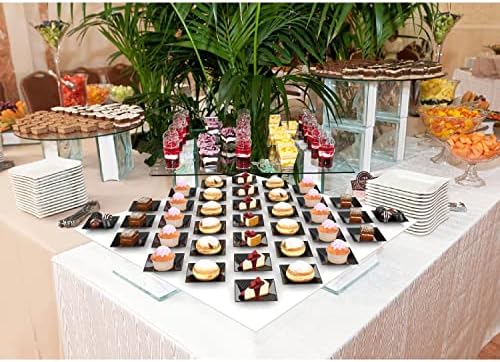 Exquisite Mini Disposable Appetizer Plates - 200 Pack 2.95" x 2.95" Black Plastic Dessert Plates - Elegant Des