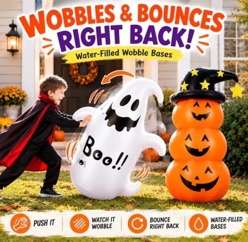 4.3FT Inflatable Halloween Decorations, 2PCS Ghost Pumpkin Set