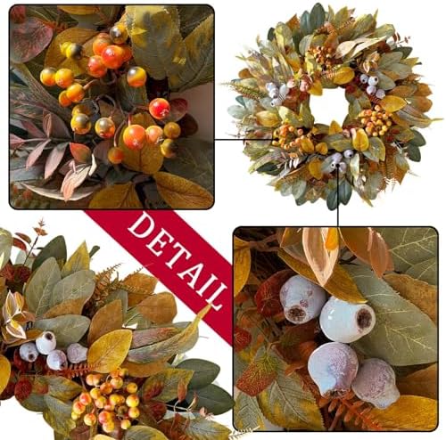 WANNA-CUL 22 Inch Eucalyptus Fall Front Door Wreath Harvest Farmhouse Decor