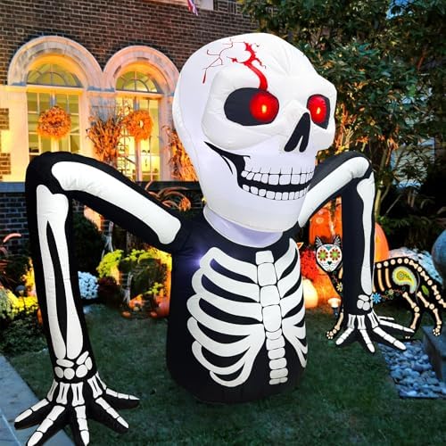 7 FT Halloween Inflatables Skeleton Decoration,Large Skeleton Halloween Decor，Giant Ground Breaking Skeleton Blow Up Yard Decorations Built-in LED for Outdoor Garden, Lawn
