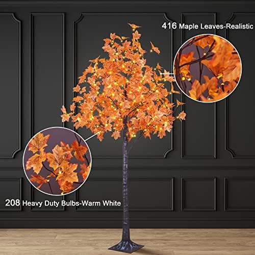 Lightshare 7FT LED Lighted Maple Tree - Dotted with 208 Warm White LED Lights Orange for Thanksgiving Harvest Fall Festival Home Party Decoration
