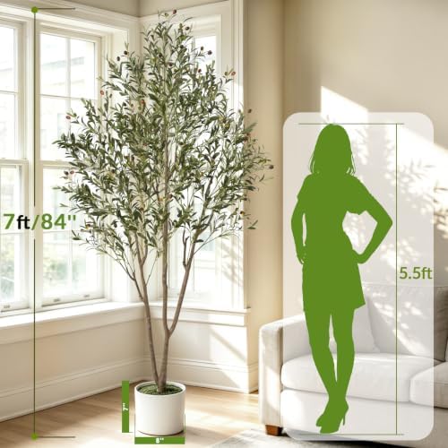 7FT Olive Trees Artificial Indoor with Planter&Basket, Tall Faux Olive Tree