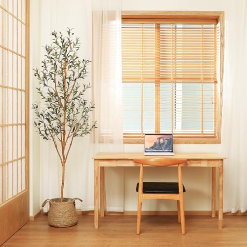 Kazeila 2-Pack 6FT Artificial Olive Trees, Wood Trunks & Silk Leaves