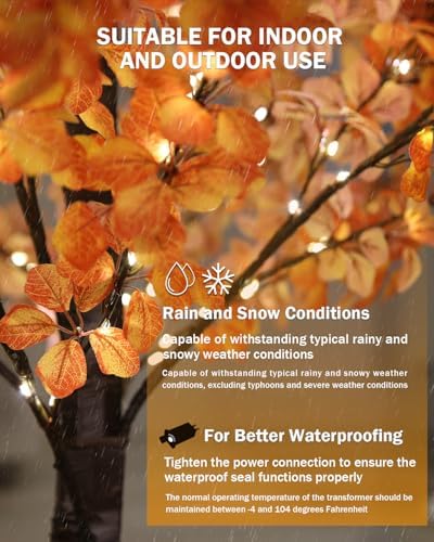TYBEEU 6FT 5-Leaf Lucky Tree with 300 Warm White LEDs (Yellow&Red Leaves)