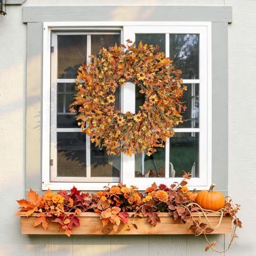 Ghrdopy 24 Inch Fall Wreath Front Door, Artificial Daisy Decor