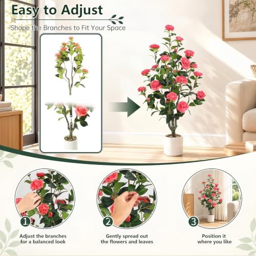 UPBUD Artificial Camellia Tree 2 Pack, 3.6FT Tall Fake Camellia Plant